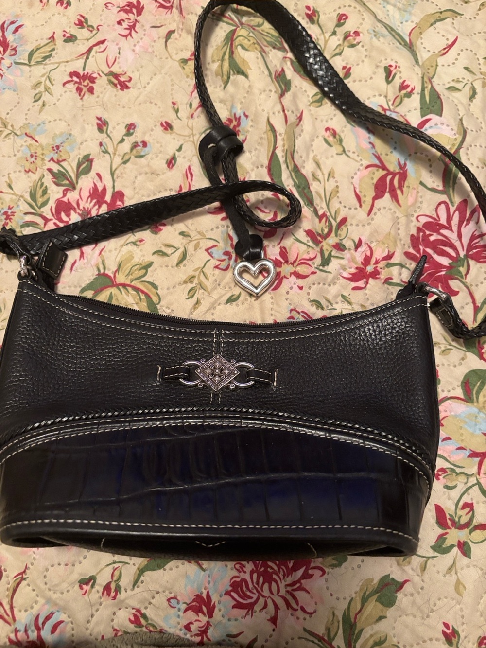 Brighton Black Crossbody Shoulder Bag with Heart Charm